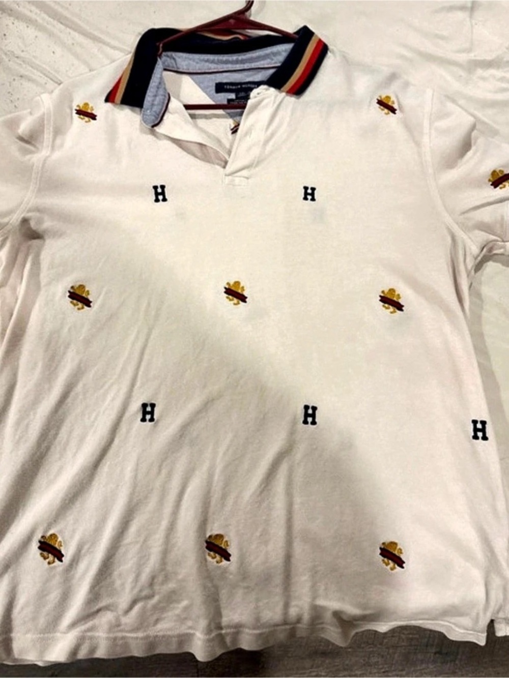 Tommy Hilfiger Custom Fit All-Over Embroidered Polo Shirt Embroidered Polo White